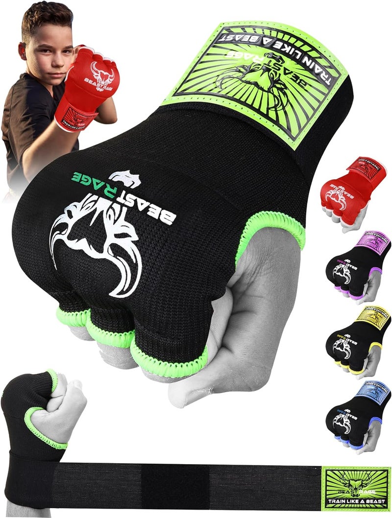 BEAST RAGE Inner Gloves with Hand Wraps Quick Wrap Long 36" Wrist Support MMA Muay Thai Bandages Punching Martial Arts Training Men Women Kickboxing Bandages Under Bag Gloves - Image 1